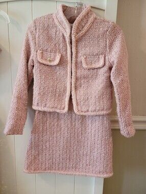 Biscotti Girls Pink Tweed Pearl Suit Sz 6x